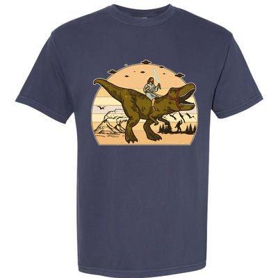 Jesus Riding T-Rex Dinosaur Funny Vintage Garment-Dyed Heavyweight T-Shirt