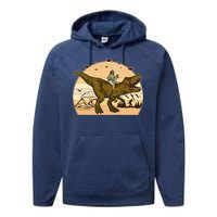 Jesus Riding T-Rex Dinosaur Funny Vintage Performance Fleece Hoodie