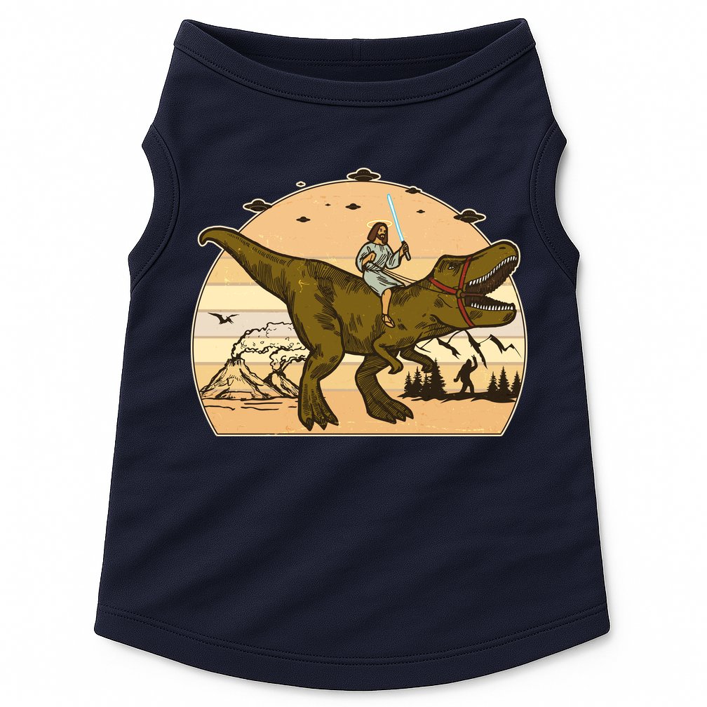 Jesus Riding T-Rex Dinosaur Funny Vintage Doggie Tank