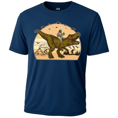 Jesus Riding T-Rex Dinosaur Funny Vintage Performance Shirt
