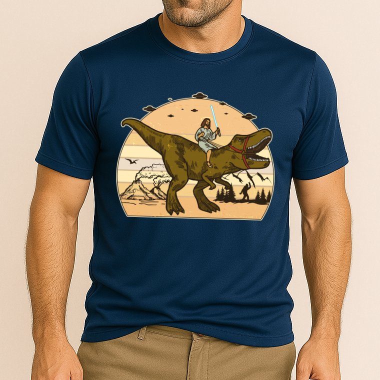 Jesus Riding T-Rex Dinosaur Funny Vintage Performance Shirt