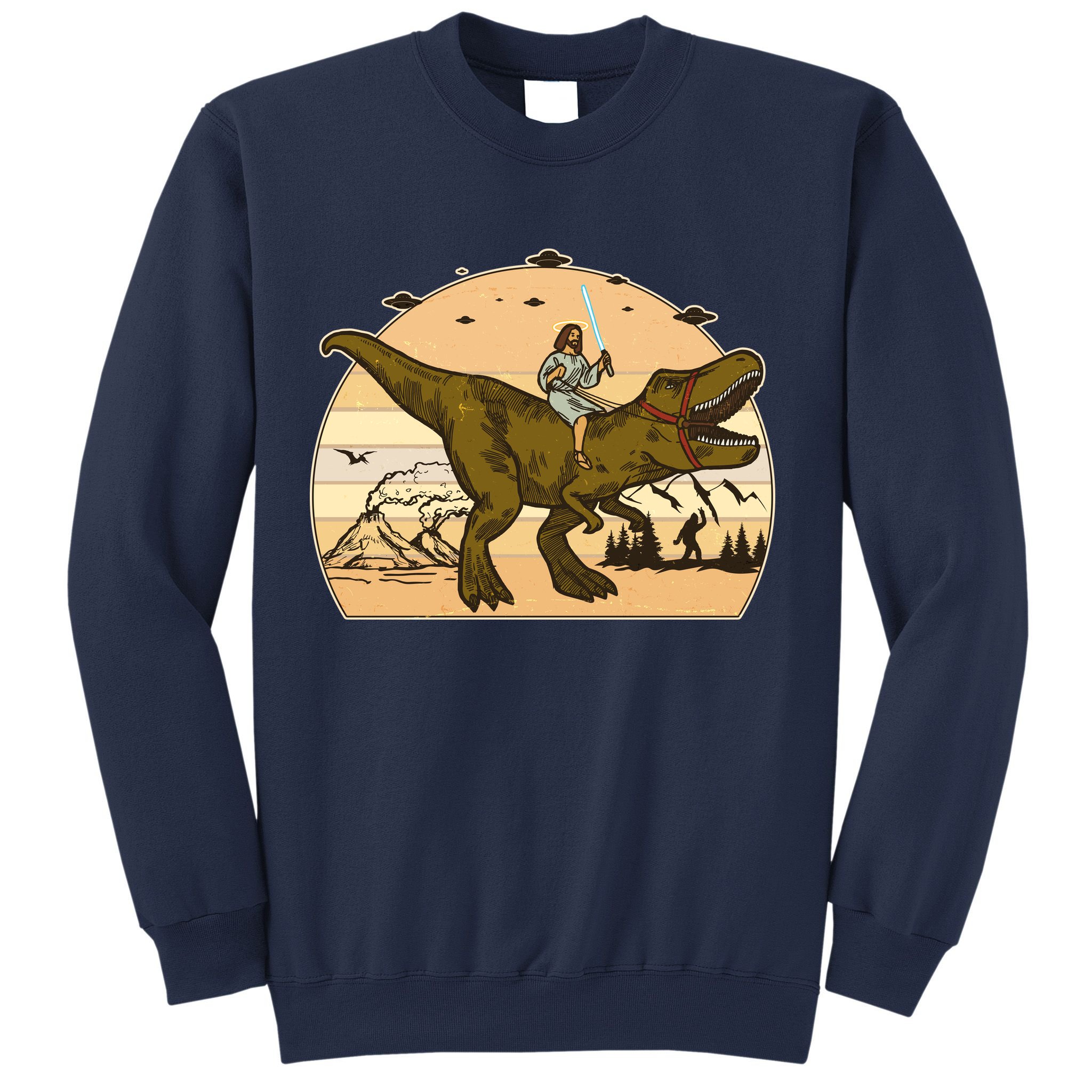 Jesus Riding T-Rex Dinosaur Funny Vintage Sweatshirt