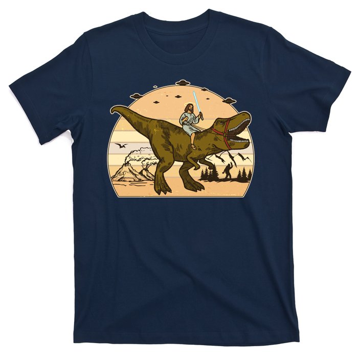 Jesus Riding T-Rex Dinosaur Funny Vintage T-Shirt