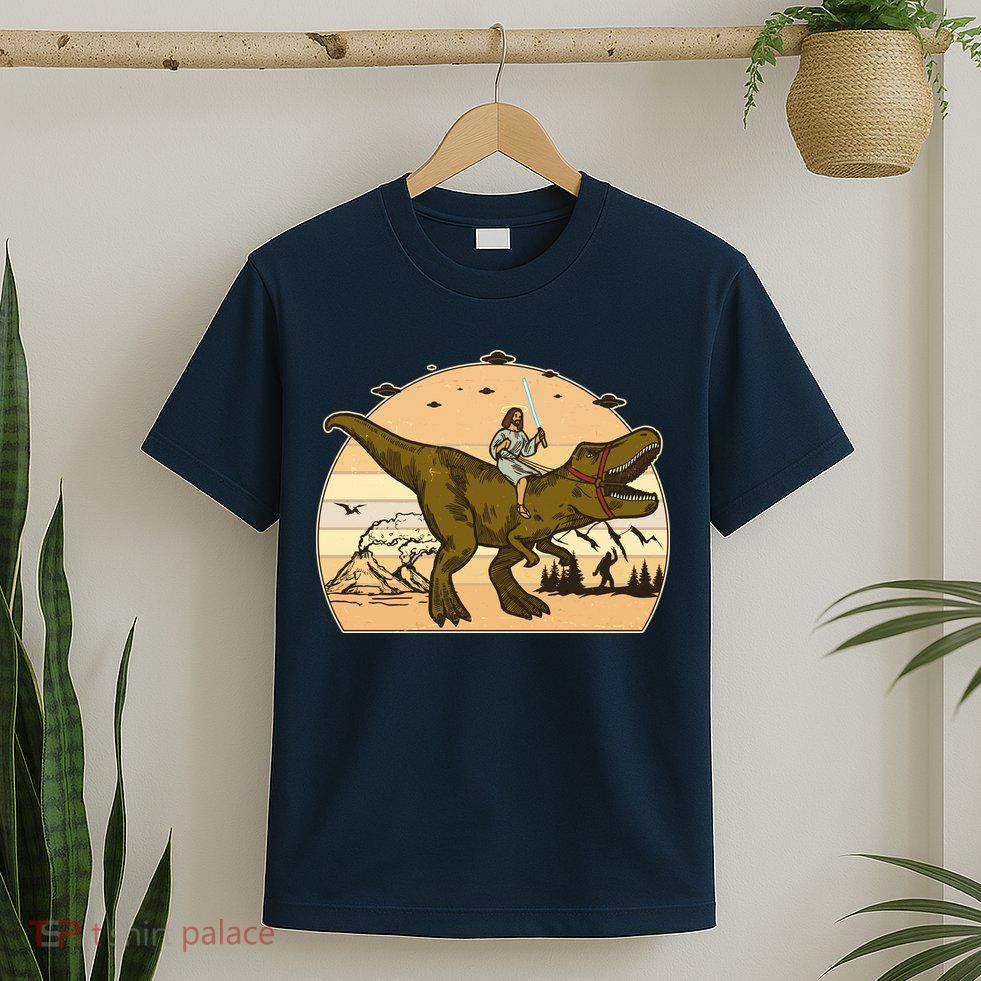 Jesus Riding T-Rex Dinosaur Funny Vintage T-Shirt