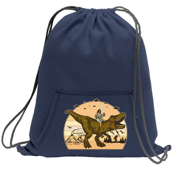 Jesus Riding T-Rex Dinosaur Funny Vintage Sweatshirt Cinch Pack Bag