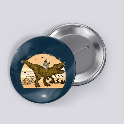 Jesus Riding T-Rex Dinosaur Funny Vintage Button