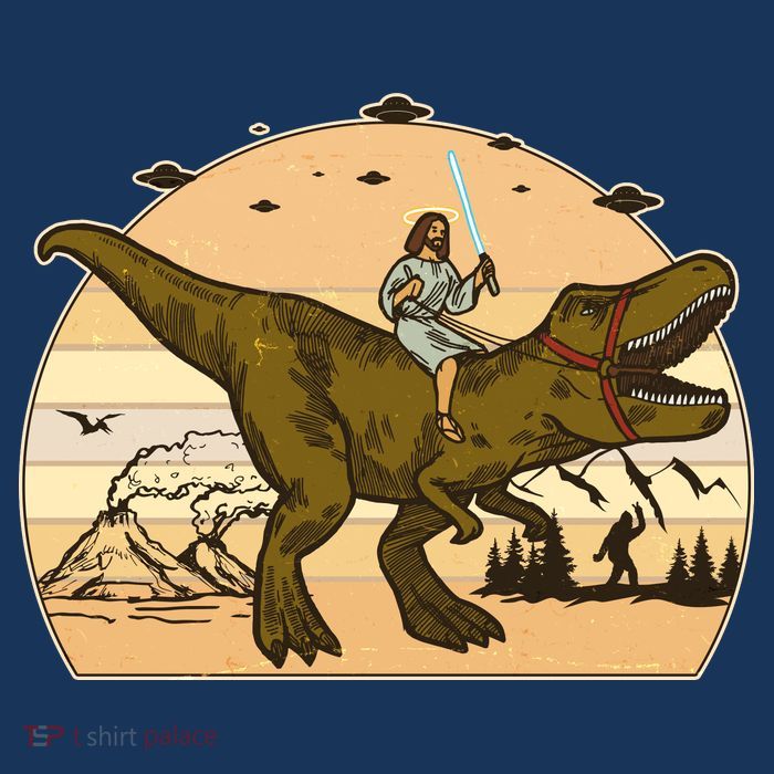 Jesus Riding T-Rex Dinosaur Funny Vintage Button