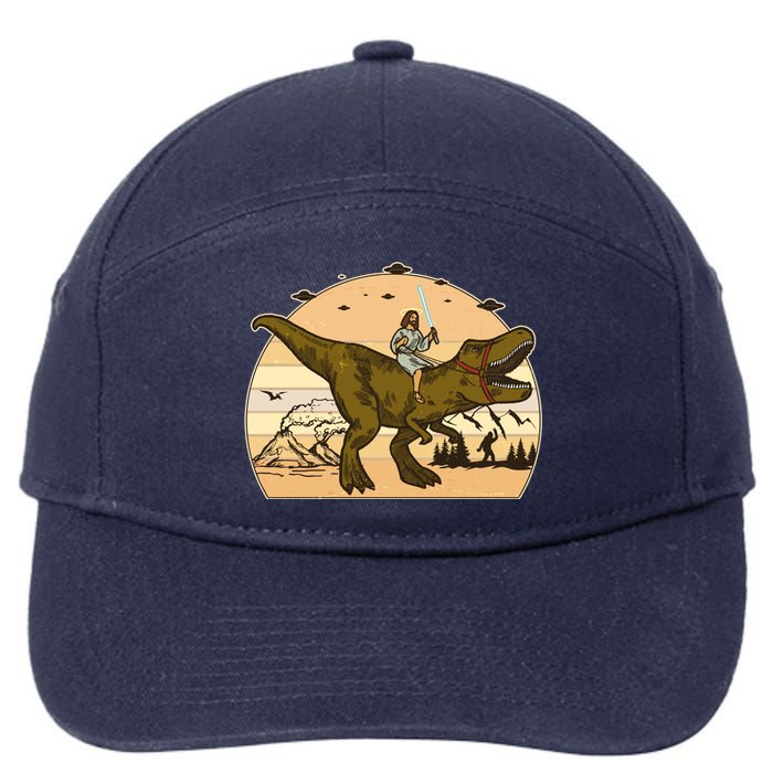 Jesus Riding T-Rex Dinosaur Funny Vintage 7-Panel Snapback Hat