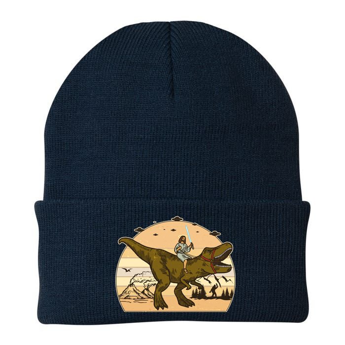 Jesus Riding T-Rex Dinosaur Funny Vintage Knit Cap Winter Beanie