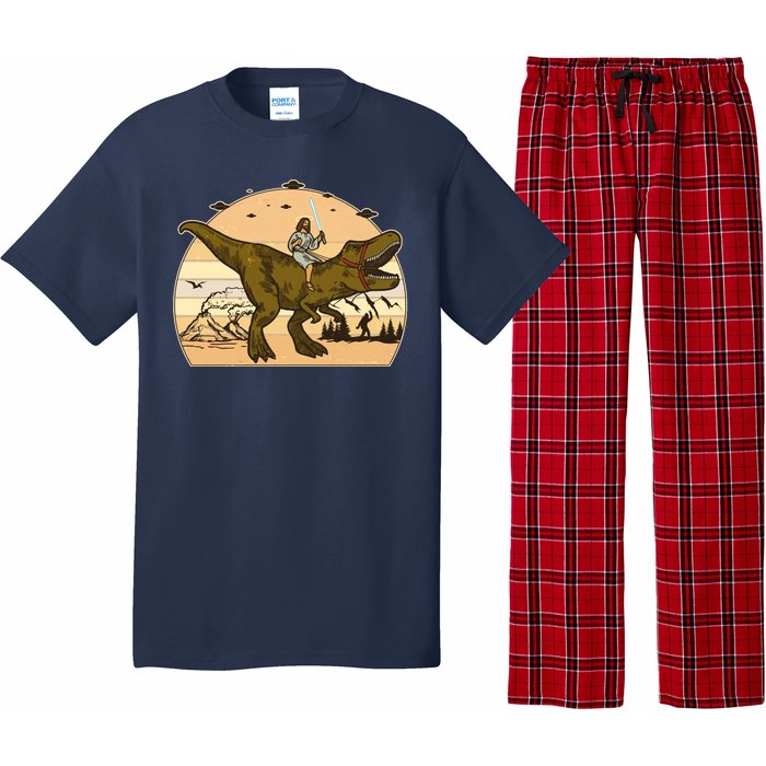 Jesus Riding T-Rex Dinosaur Funny Vintage Pajama Set