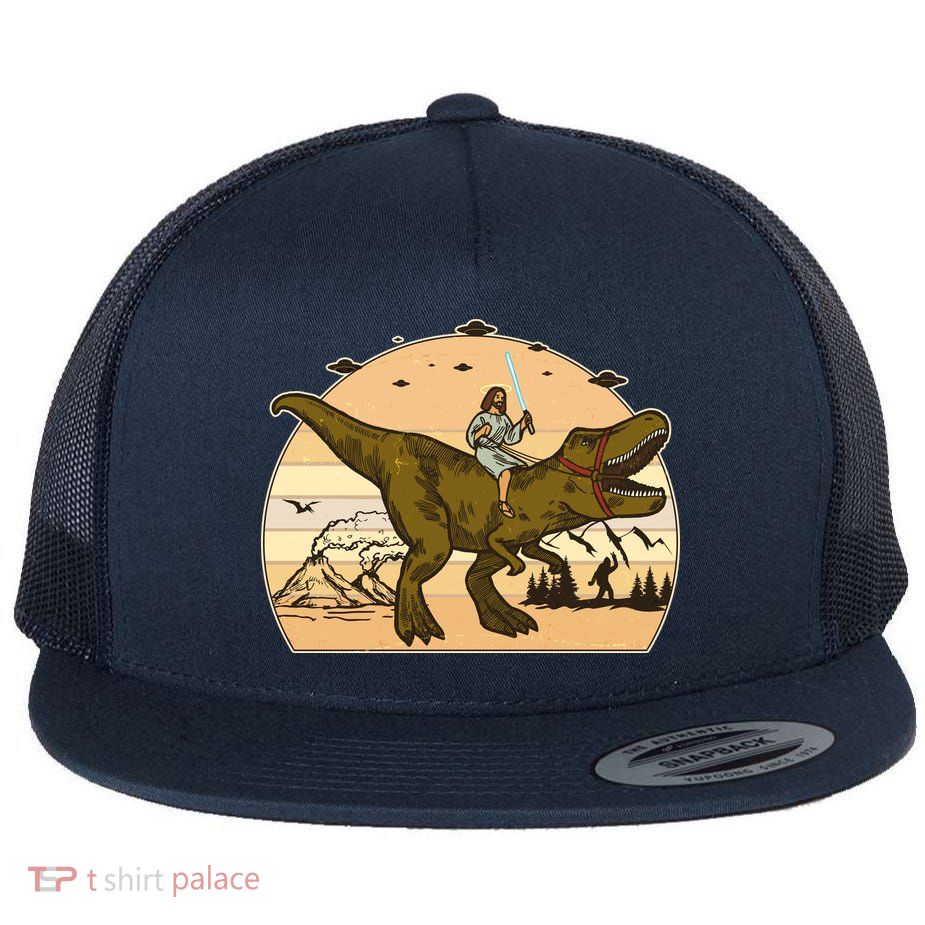 Jesus Riding T-Rex Dinosaur Funny Vintage Flatbill Hat