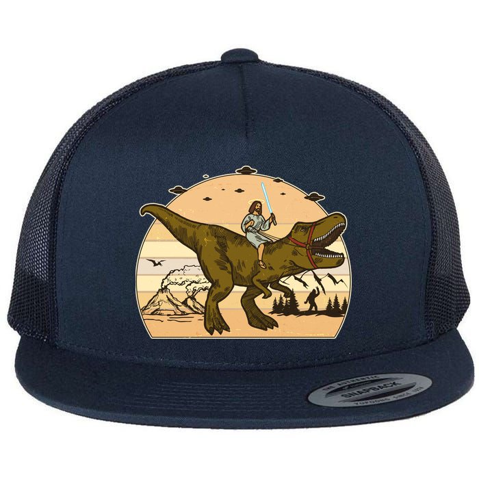 Jesus Riding T-Rex Dinosaur Funny Vintage Flatbill Hat