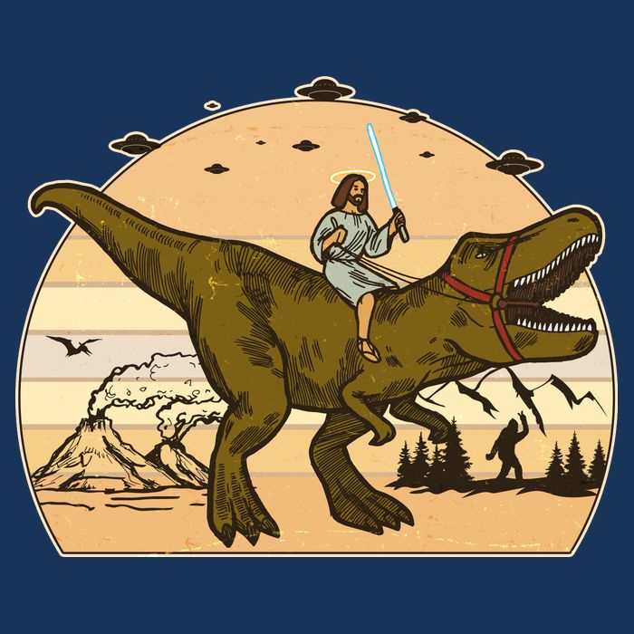 Jesus Riding T-Rex Dinosaur Funny Vintage Flatbill Hat