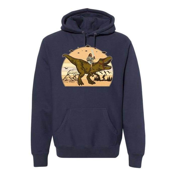 Jesus Riding T-Rex Dinosaur Funny Vintage Premium Hoodie