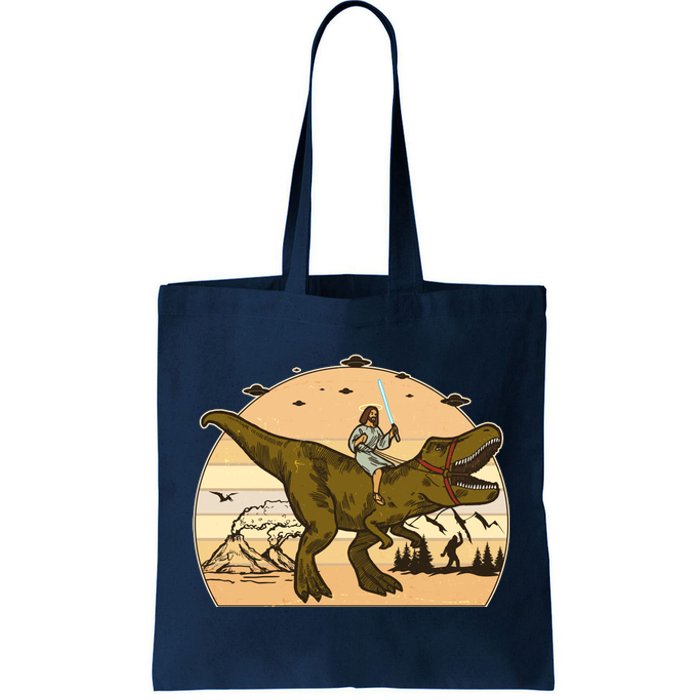 Jesus Riding T-Rex Dinosaur Funny Vintage Tote Bag