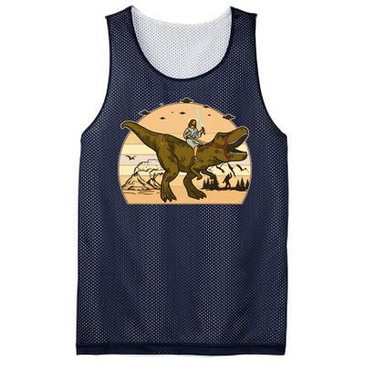 Jesus Riding T-Rex Dinosaur Funny Vintage Mesh Reversible Basketball Jersey Tank