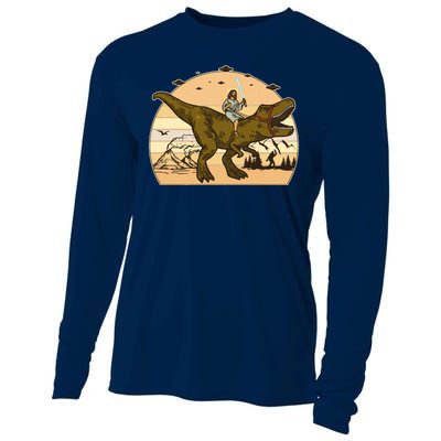 Jesus Riding T-Rex Dinosaur Funny Vintage Cooling Performance Long Sleeve Crew