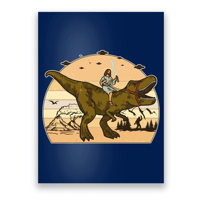 Jesus Riding T-Rex Dinosaur Funny Vintage Poster