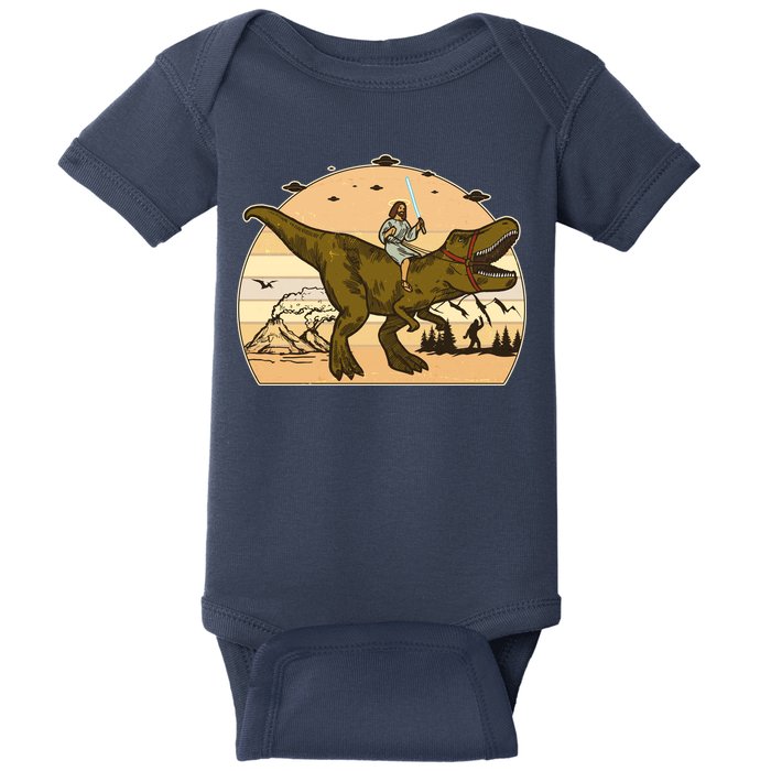Jesus Riding T-Rex Dinosaur Funny Vintage Baby Bodysuit