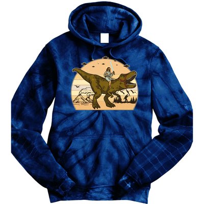 Jesus Riding T-Rex Dinosaur Funny Vintage Tie Dye Hoodie