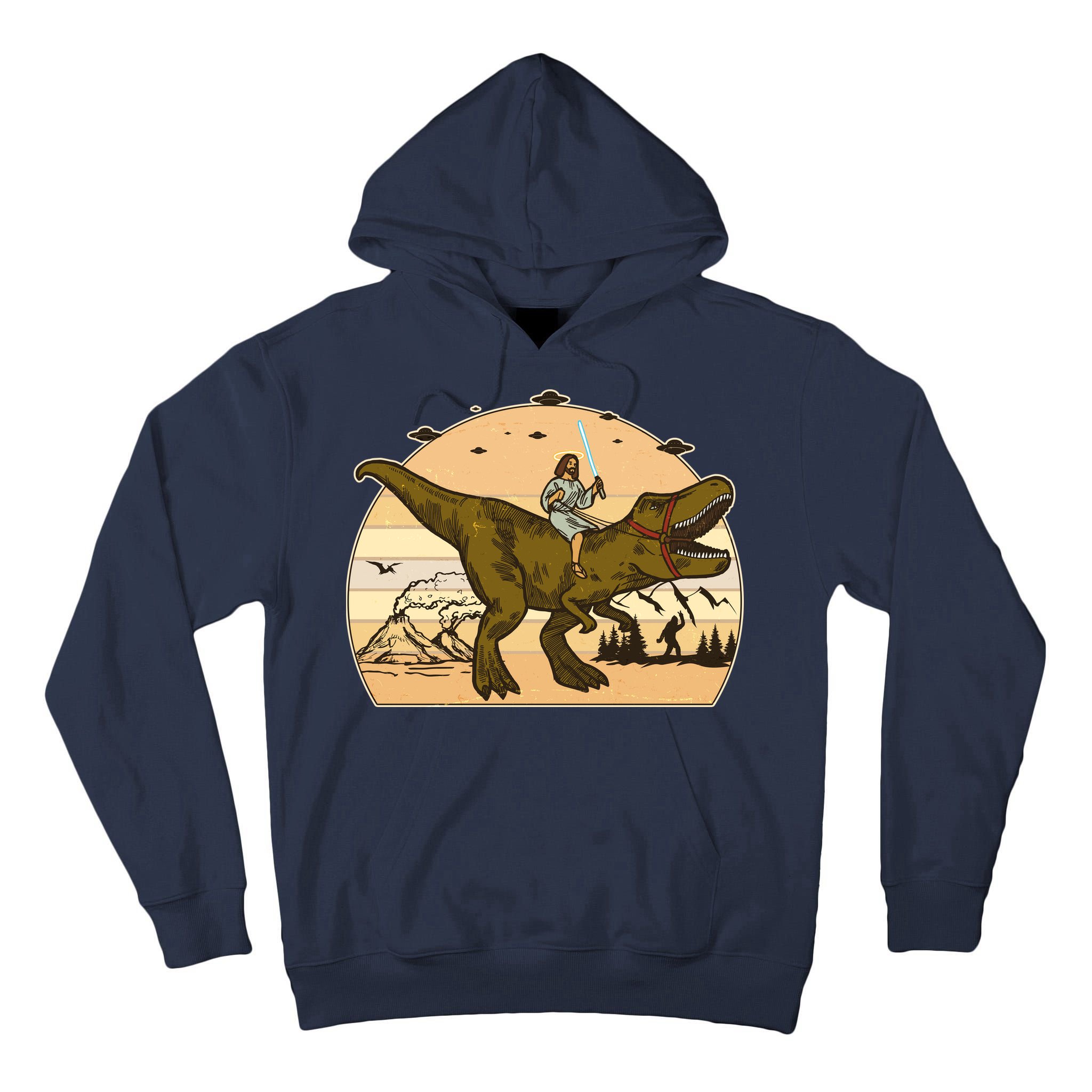 Jesus Riding T-Rex Dinosaur Funny Vintage Tall Hoodie