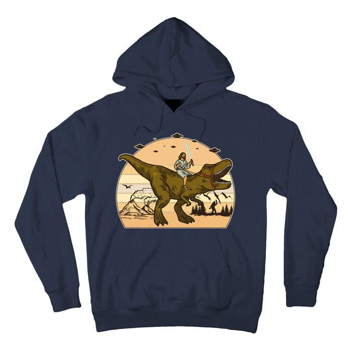 Jesus Riding T-Rex Dinosaur Funny Vintage Tall Hoodie