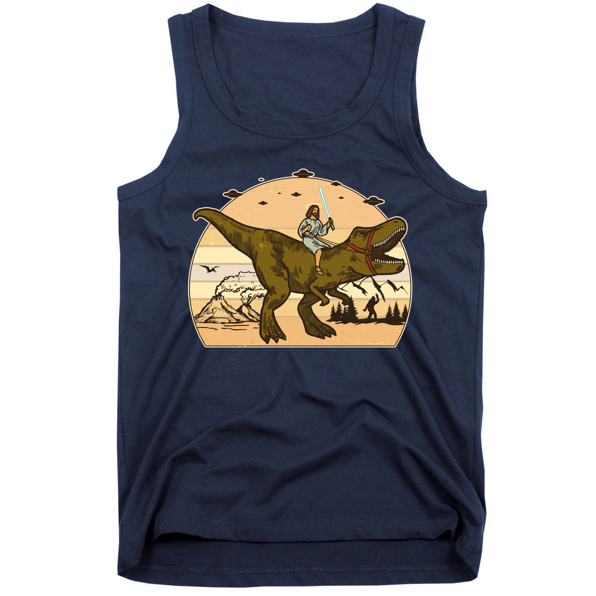 Jesus Riding T-Rex Dinosaur Funny Vintage Tank Top
