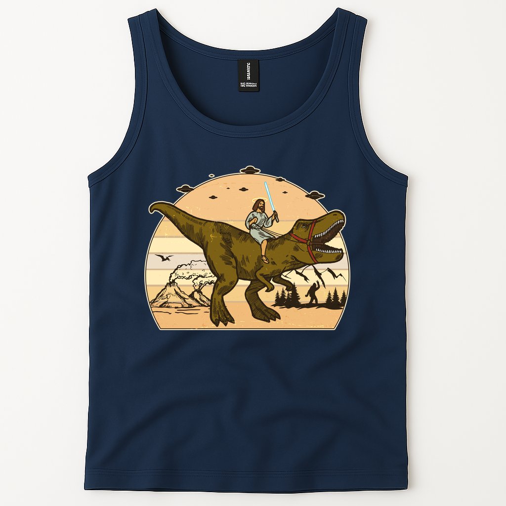 Jesus Riding T-Rex Dinosaur Funny Vintage Tank Top