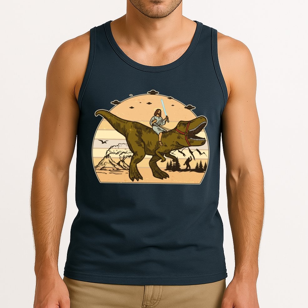 Jesus Riding T-Rex Dinosaur Funny Vintage Tank Top