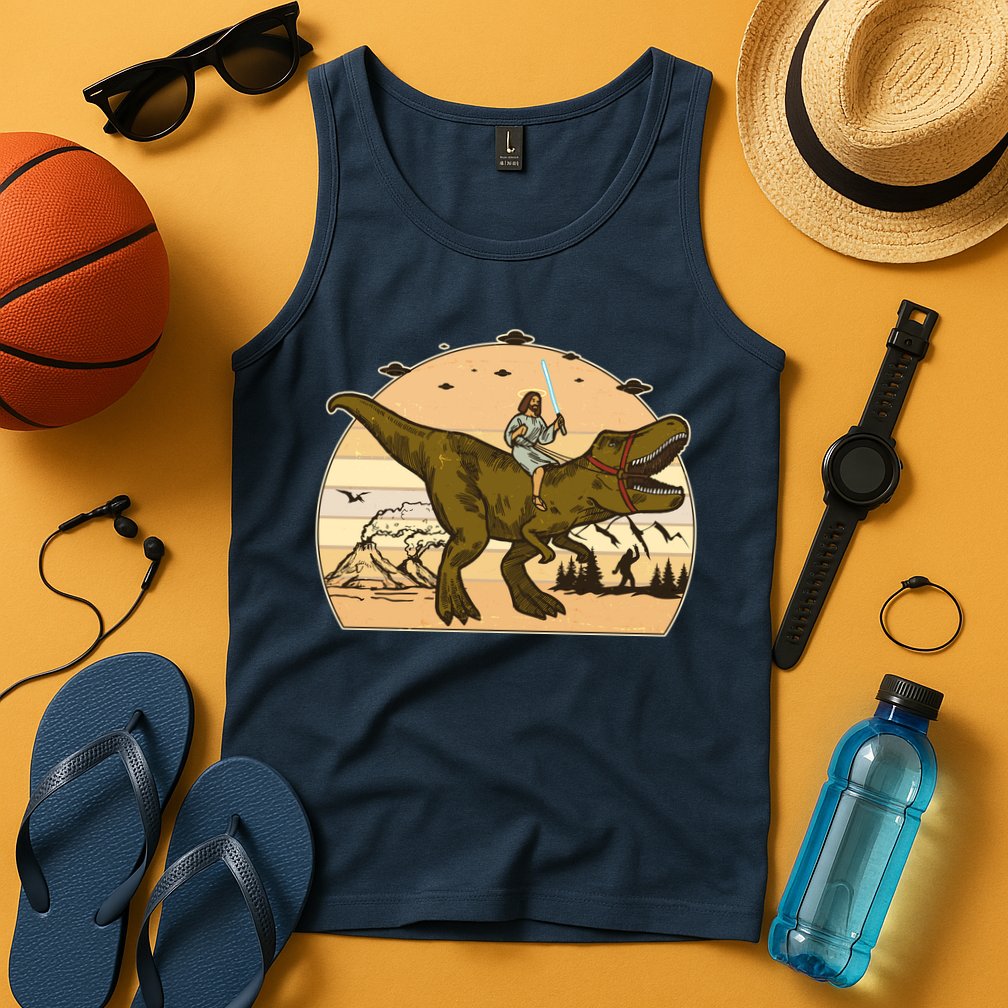 Jesus Riding T-Rex Dinosaur Funny Vintage Tank Top