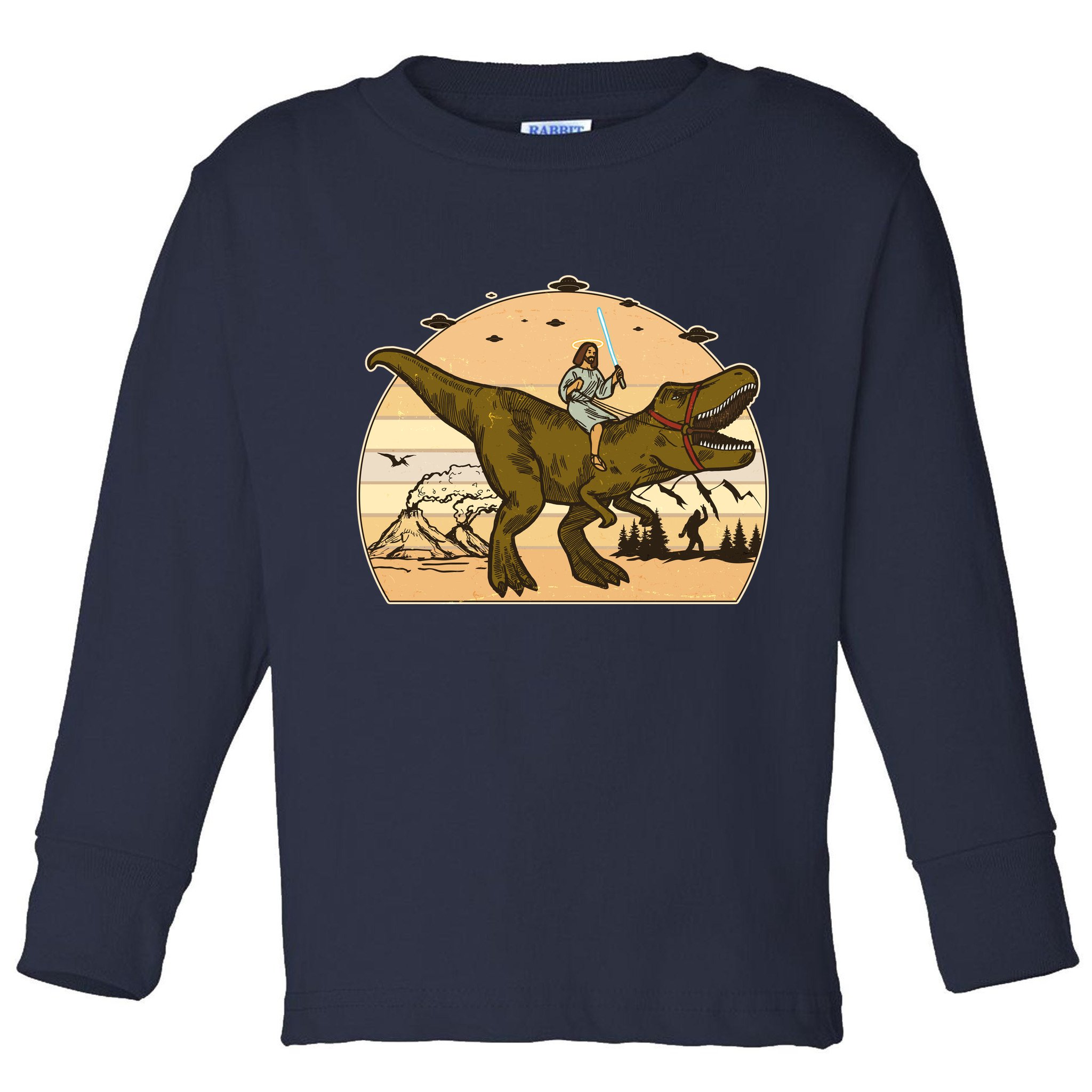 Jesus Riding T-Rex Dinosaur Funny Vintage Toddler Long Sleeve Shirt