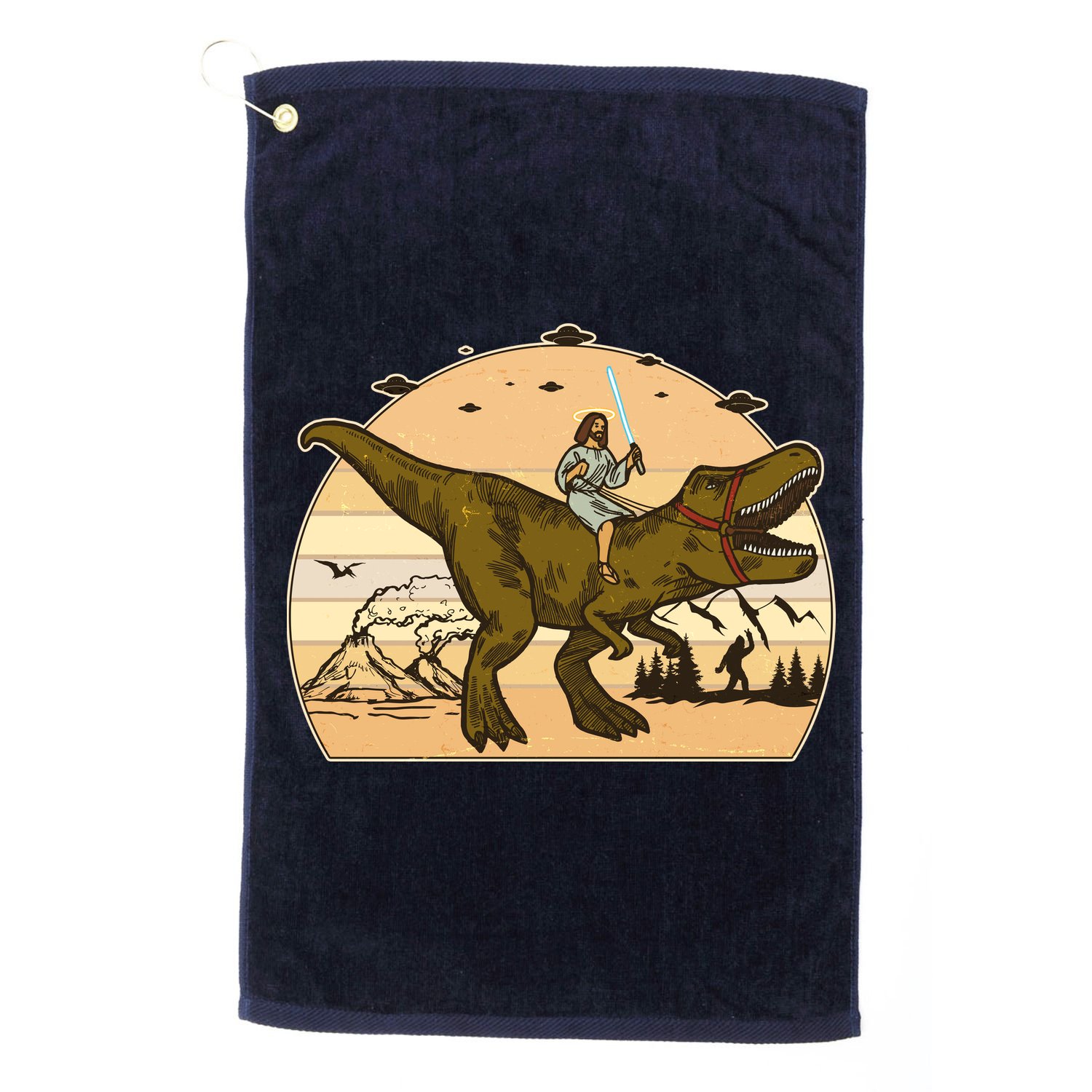Jesus Riding T-Rex Dinosaur Funny Vintage Golf Towel