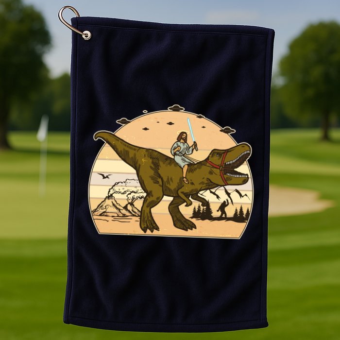 Jesus Riding T-Rex Dinosaur Funny Vintage Golf Towel