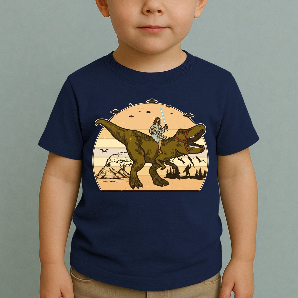 Jesus Riding T-Rex Dinosaur Funny Vintage Toddler T-Shirt