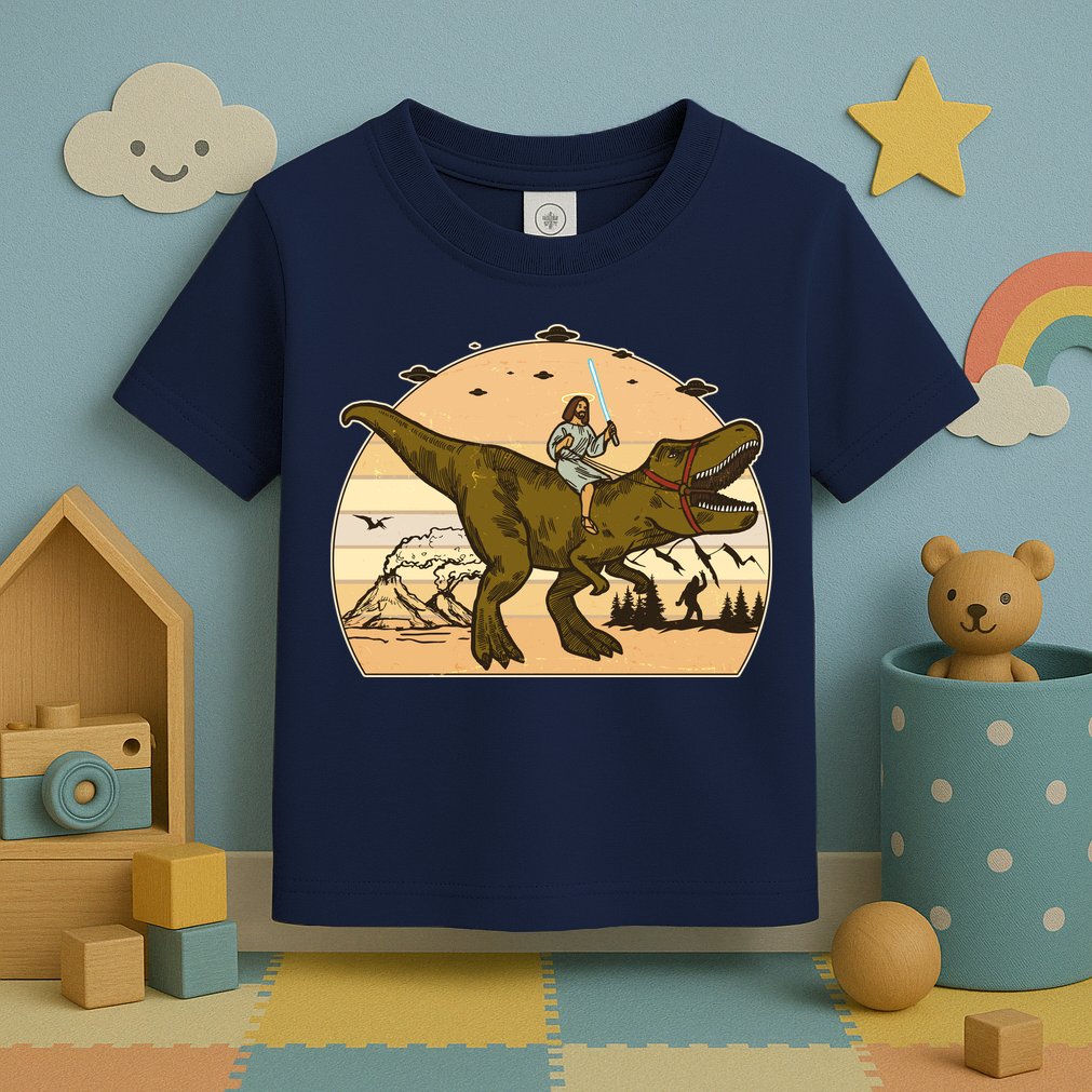 Jesus Riding T-Rex Dinosaur Funny Vintage Toddler T-Shirt