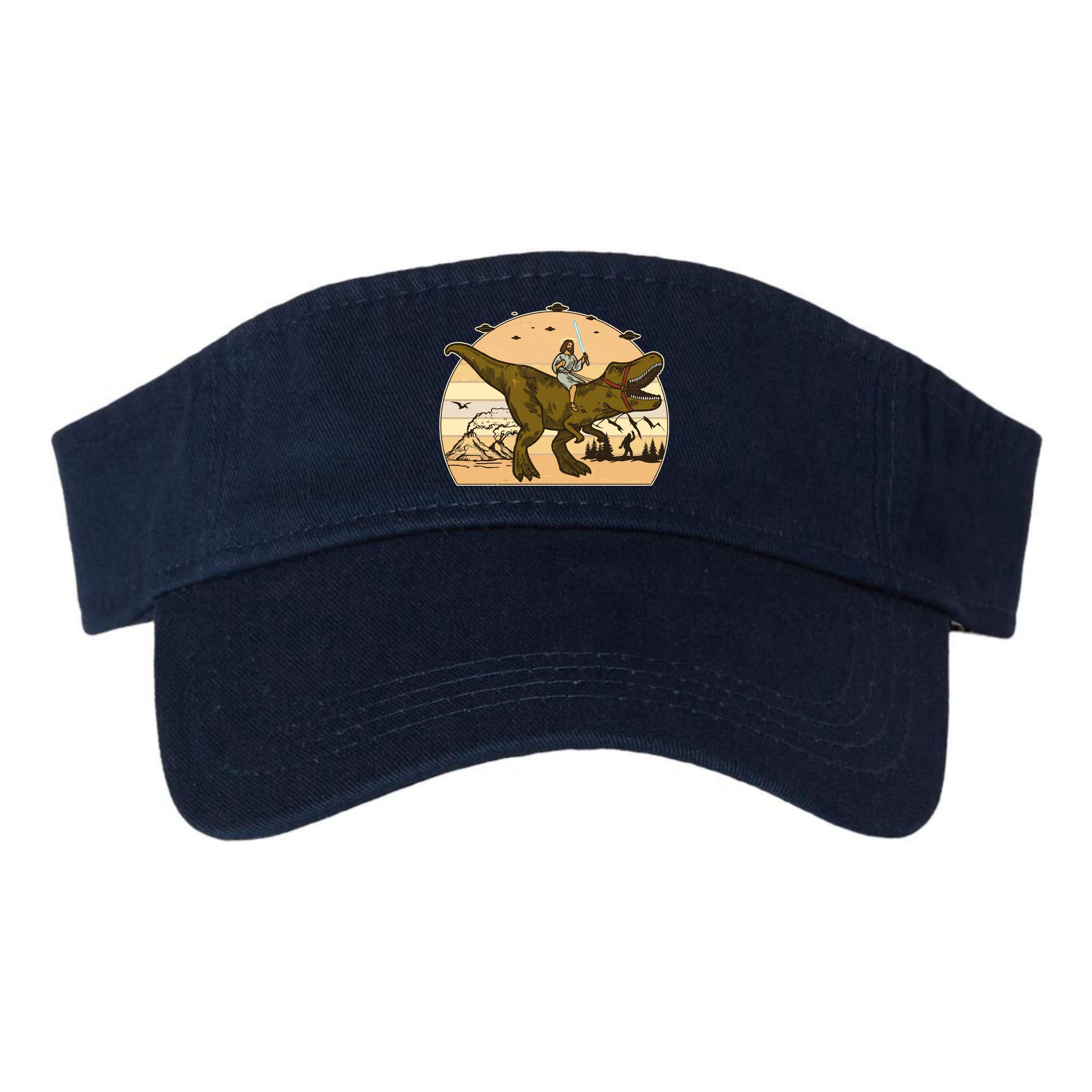 Jesus Riding T-Rex Dinosaur Funny Vintage Visor
