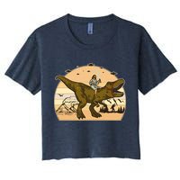 Jesus Riding T-Rex Dinosaur Funny Vintage Crop Top