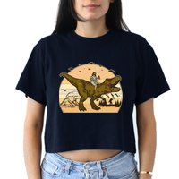 Jesus Riding T-Rex Dinosaur Funny Vintage Crop Top