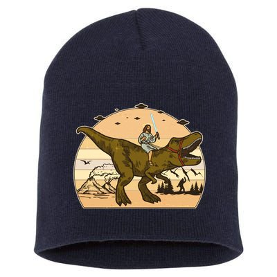 Jesus Riding T-Rex Dinosaur Funny Vintage Short Acrylic Beanie