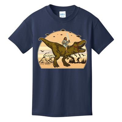 Jesus Riding T-Rex Dinosaur Funny Vintage Kids T-Shirt