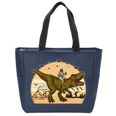 Jesus Riding T-Rex Dinosaur Funny Vintage Zip Tote Bag