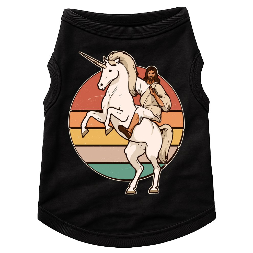 Jesus Riding Unicorn Funny Vintage Doggie Tank