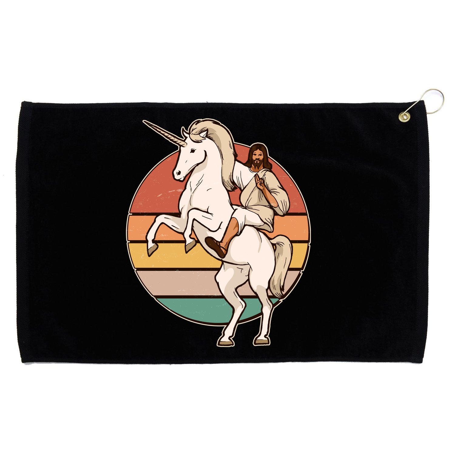 Jesus Riding Unicorn Funny Vintage Grommeted Golf Towel