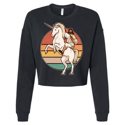 Jesus Riding Unicorn Funny Vintage Cropped Pullover Crew