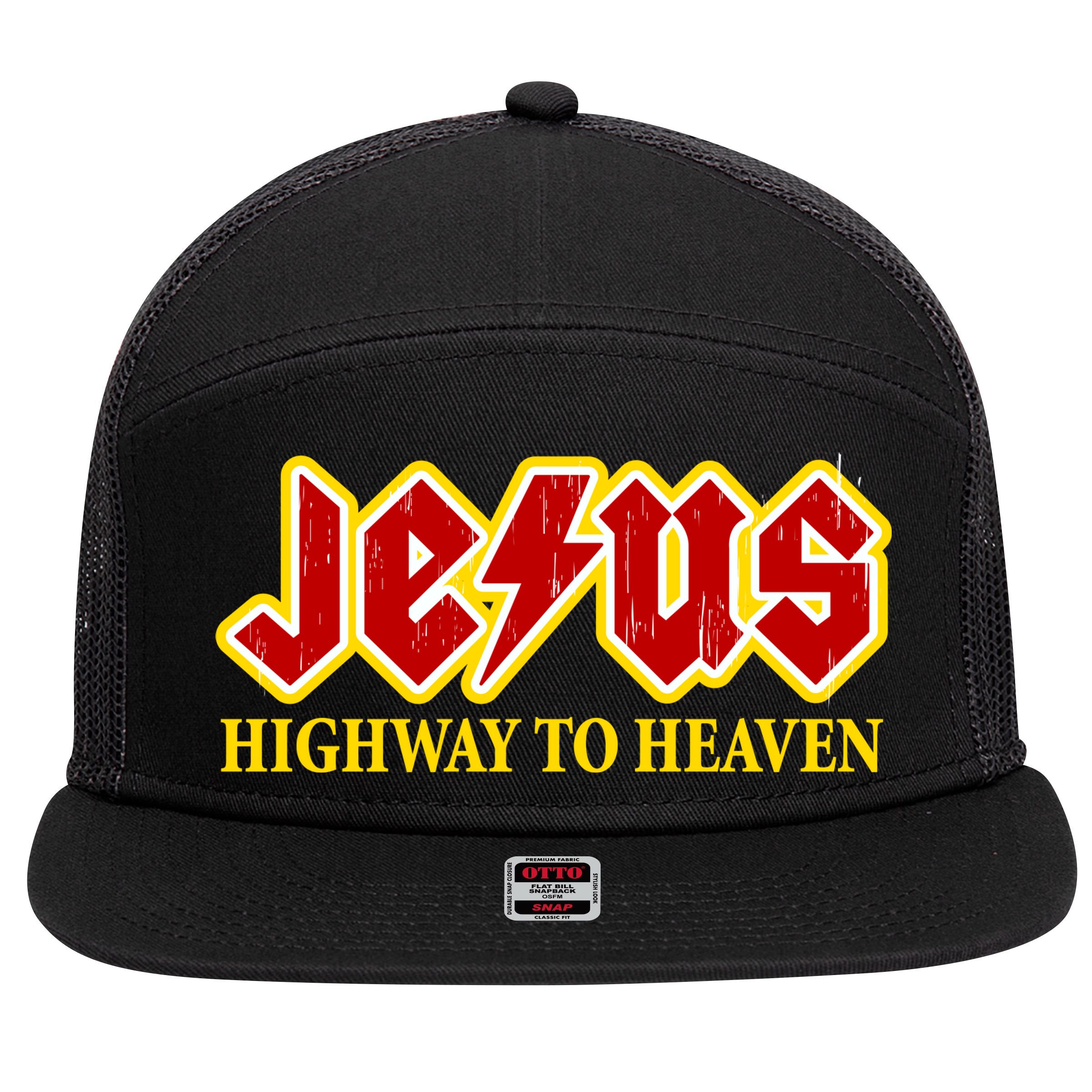 Jesus Rocks Highway To heaven 7 Panel Mesh Trucker Snapback Hat