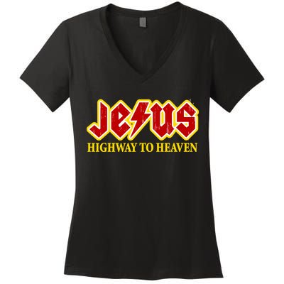 Jesus Rocks Highway To heaven Women's V-Neck T-Shirt