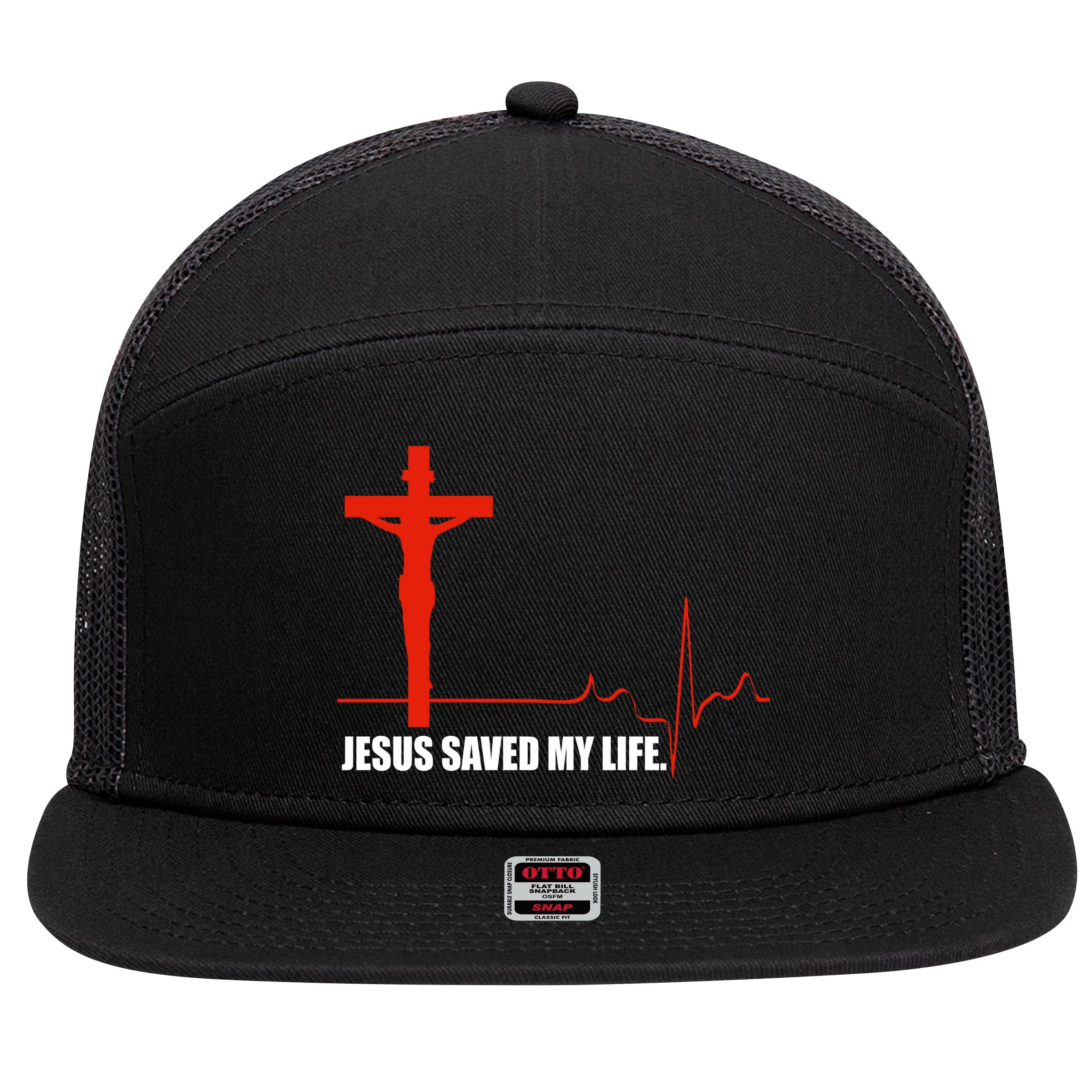 Jesus Saved My Life 7 Panel Mesh Trucker Snapback Hat