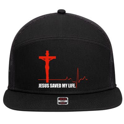 Jesus Saved My Life 7 Panel Mesh Trucker Snapback Hat