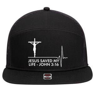 Jesus Saved My Life John 3:16 Heartbeat 7 Panel Mesh Trucker Snapback Hat