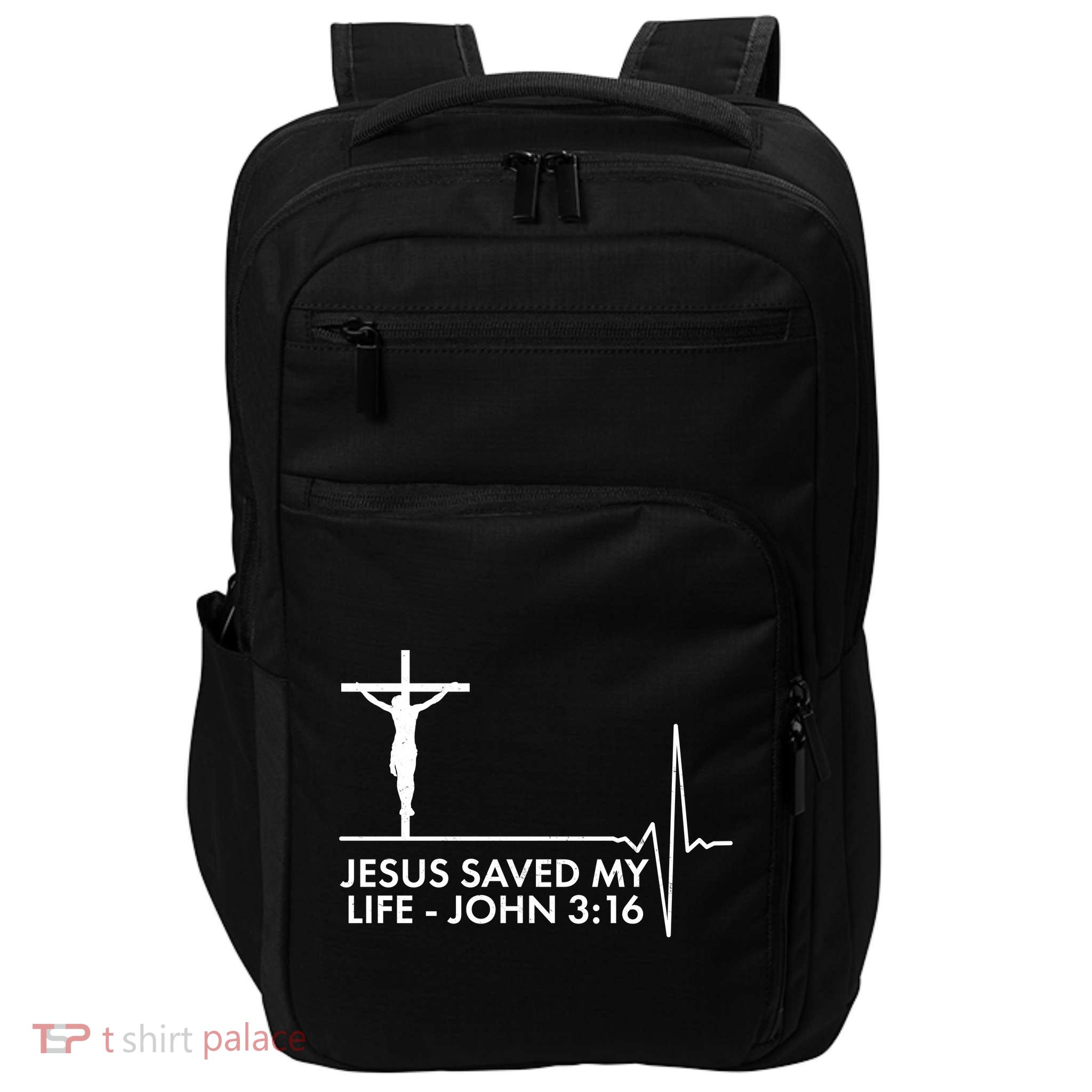Jesus Saved My Life John 3:16 Heartbeat Impact Tech Backpack